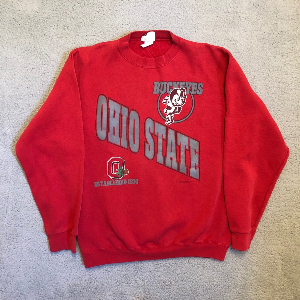 Vintage 90s Ohio State Buckeyes Sweatshirt Red NCAA Sport Brutus Crewneck L